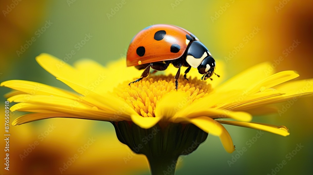 Fototapeta premium Ladybug on a yellow flower 