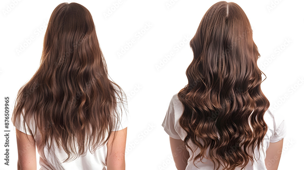 Woman before and after hair extensions isolated on transparent background, PNG Woman before and after hair extensions isolated on transparent background, PNG
