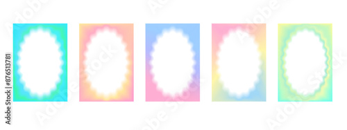 Set of rectangular gradient blurred frames with wavy oval inner borders.  Retro frames with zigzag edges . Decorative design elements, for cards, photos, invitations. Vector illustration.