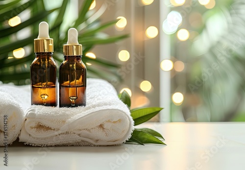 Essential Oils and Towels in Spa Setting