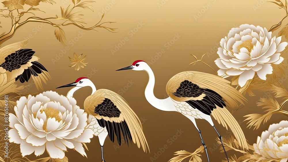 Naklejka premium Panel with cranes and herons