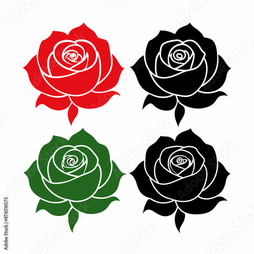 Wallpaper Mural Elegant Set of 4 Vector Black Silhouettes of Rose Flower | Perfect for Design Projects Torontodigital.ca