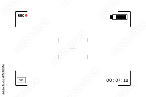 Video recording screen isolated on transparent background. Abstract concept graphic element screen photo frame. Template for photo and hd videography. Display of cam with grid, shutter, lens