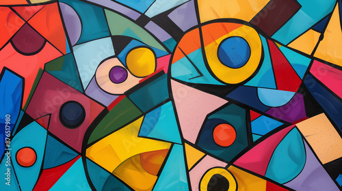 Vibrant cubism art with abstract colors and dynamic different shapes photo