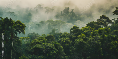 Tropical Floresta Verde com Neblina