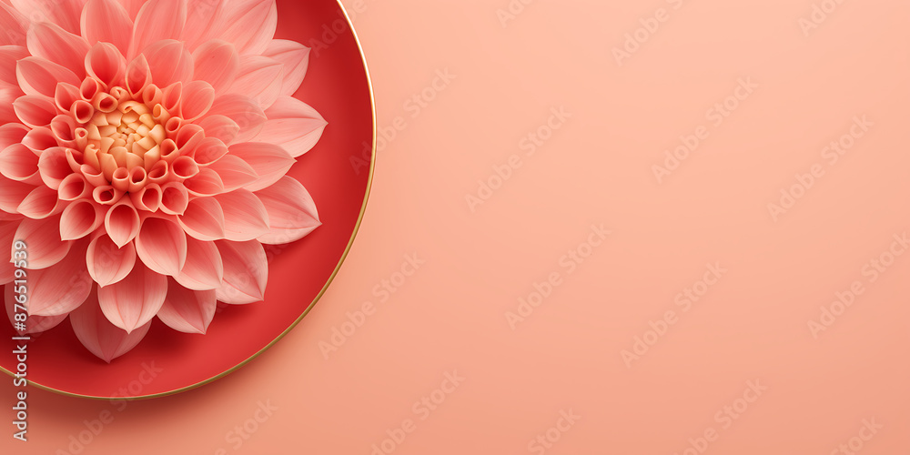 Naklejka premium A delicate pink flower on a red plate.