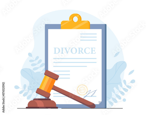 Divorce agreement concept. Problems in relationships. Legal confirmation of couple separation. Negative feelings and emotions. Flat vector illustration isolated on white background