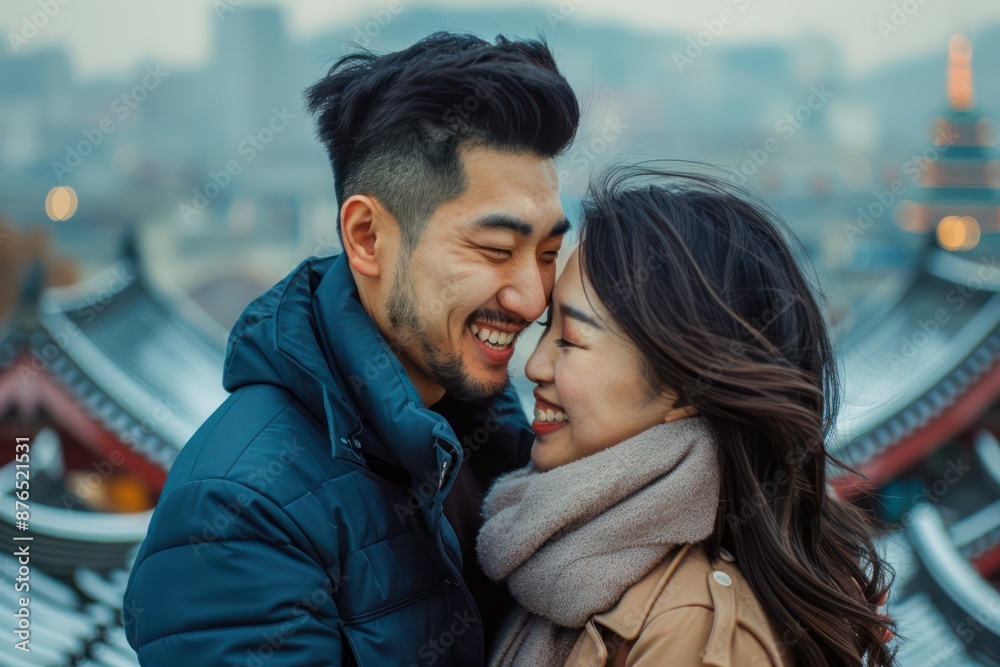 Couple Sharing a Romantic Moment at the Iconic Gyeongbokgung Palace in Seoul, South Korea, A Symbol of Love and Adventure Couple Sharing a Romantic Moment at the Iconic Gyeongbokgung Palace in Seoul, South Korea, A Symbol of Love and Adventure