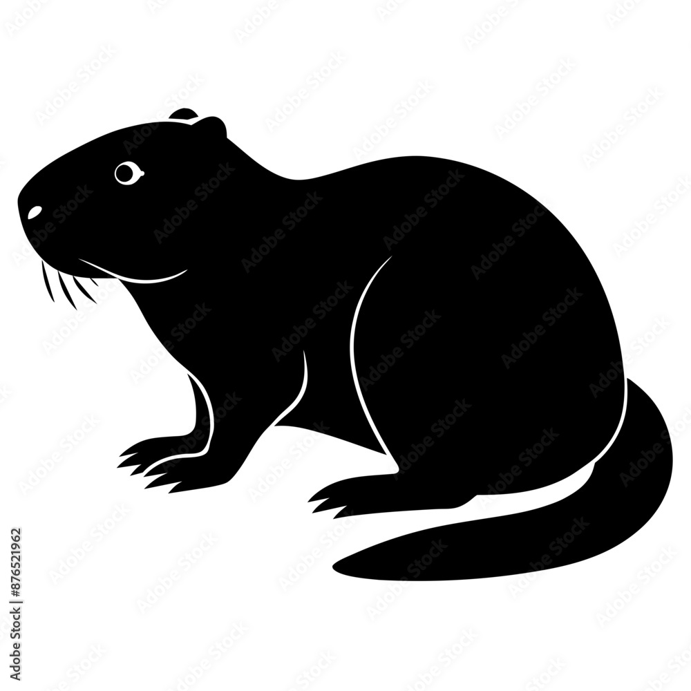 Beaver Silhouette Wildlife Art on White Beaver Silhouette Wildlife Art on White