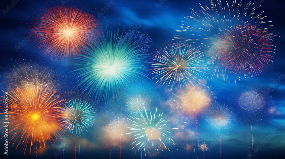 Fototapeta premium Fireworks of various colors light up the night sky.