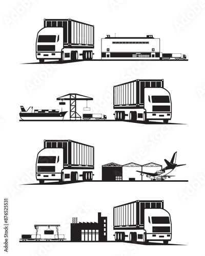 Transportation of cargo container from tractor truck– vector illustration
