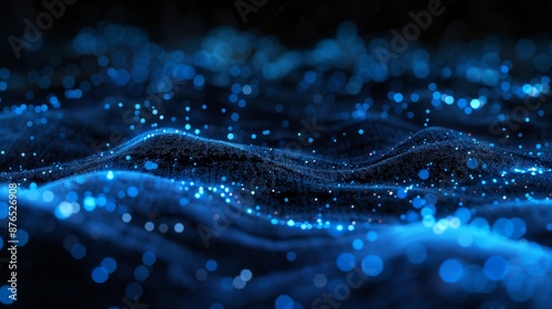 In this surreal image, blue berries incorporate glowing threads and particles against a dark background.