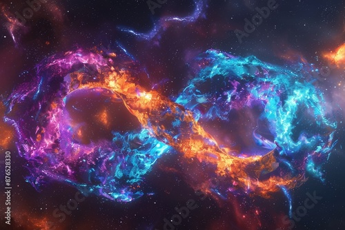 free flowing infinity symbol in the form of colorful electrifying energy floating in a spectacular star studded space 