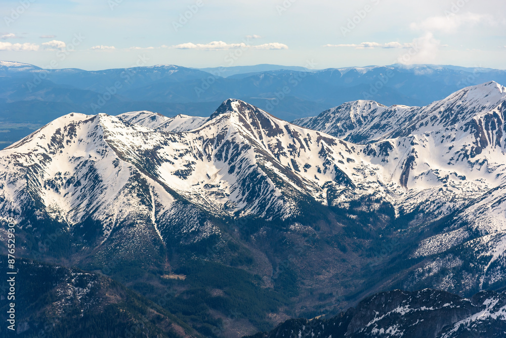 Obraz premium Aerial view of snow capped Tatra mountains