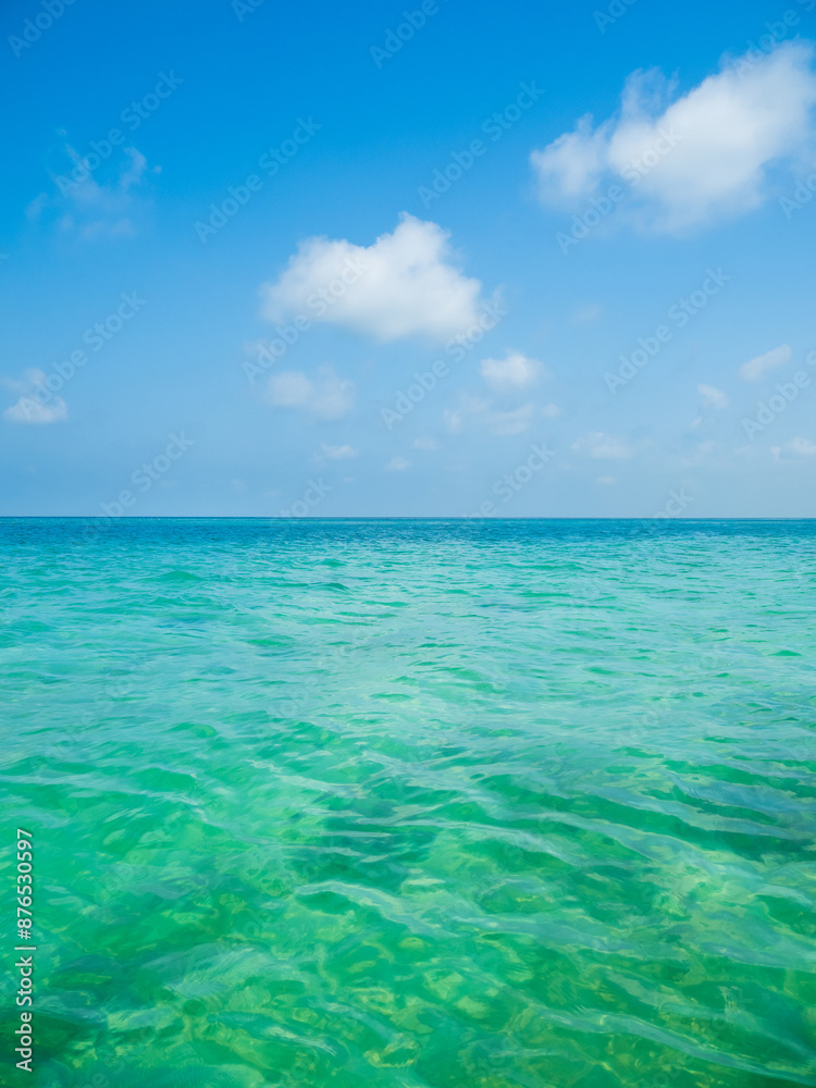 Horizon beautiful landscape summer season vertical front view point tropical sea beach white sand clean blue sky background calm nature ocean wave water travel at samae san island sun day time. Horizon beautiful landscape summer season vertical front view point tropical sea beach white sand clean blue sky background calm nature ocean wave water travel at samae san island sun day time.
