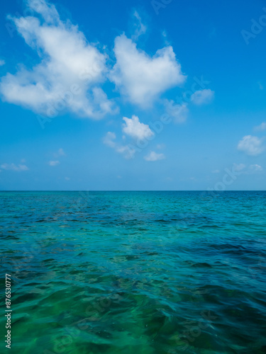 Horizon beautiful landscape summer season vertical front view point tropical sea beach white sand clean blue sky background calm nature ocean wave water travel at samae san island sun day time