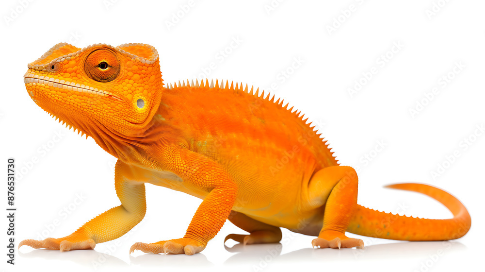 Obraz premium Orange chameleon, alert and poised.