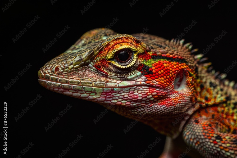 Mystic portrait of close up a Anole , full body view, isolated on black background Mystic portrait of close up a Anole , full body view, isolated on black background