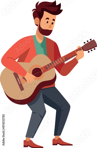 Illustration of a Man Playing Guitar Enjoying Music