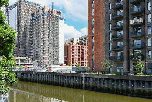 Modern accommodation being constructed in Barking along River Roding: London, UK, 24 May 2024 