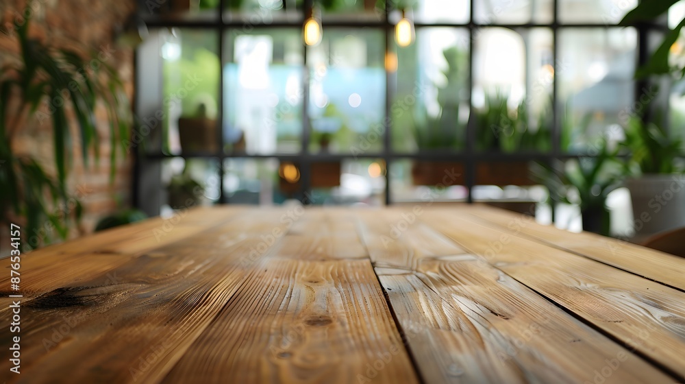 Wooden table on blur window glass wall in office room. Wooden table on blur window glass wall in office room.