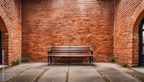  Exposed brick wall with a polished concrete floor, a vintage bench on one side. The focus re