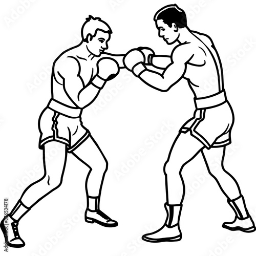 black and white boxers fighting in action clip art preview