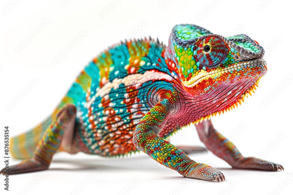 Obraz premium Mystic portrait of Chameleon, full body view, isolated on white background