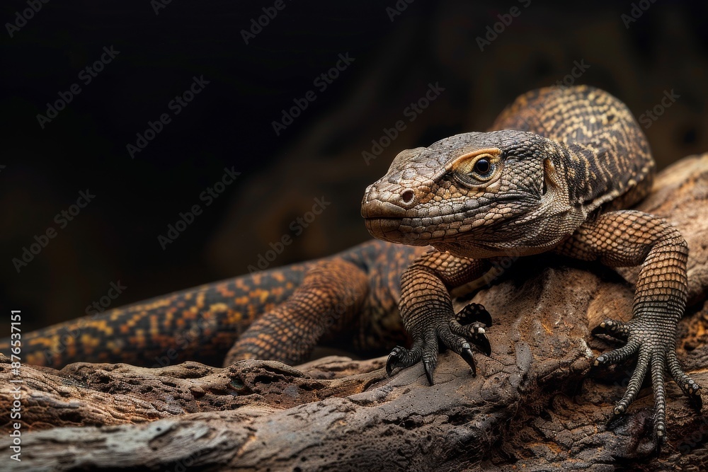 Full body view of Monitor Lizard , in natural habitat, full body shot, full body View, isolated on black background Full body view of Monitor Lizard , in natural habitat, full body shot, full body View, isolated on black background