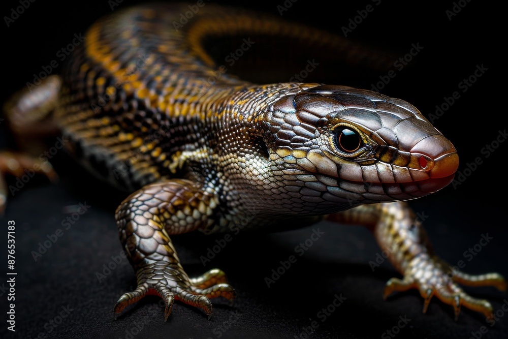 Full body view of Skink, in natural habitat, full body shot, full body View, isolated on black background Full body view of Skink, in natural habitat, full body shot, full body View, isolated on black background