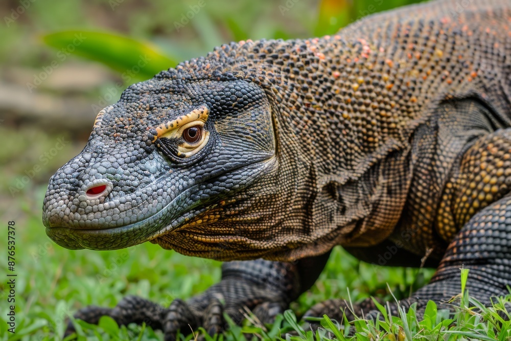 Obraz premium Komodo Dragon left side view, Anger, Menacing, Full body view