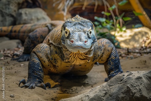 Komodo Dragon in beside view, Anger, Menacing, Full body view