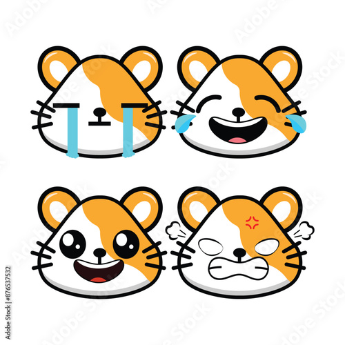 Vector set of cute hamster emoji faces with various expressions. Isolated on white background