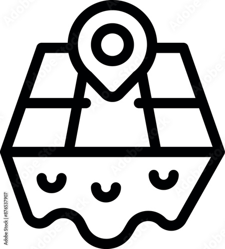 Location pin is marking a specific point on a digital cadastral map, indicating property boundaries and land ownership