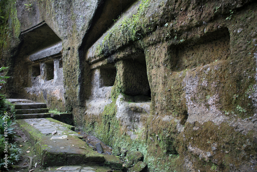 Beautiful view of Gunung Kawi Tampaksiring and ritual in Ubud, Bali Island, Indonesia
