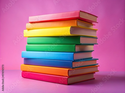 Wallpaper Mural Vibrant rainbow-hued books stacked high on a bright pink background, symbolizing diversity, inclusivity, and empowerment within the LGBTQ+ community. Torontodigital.ca