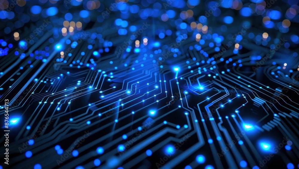 Abstract Circuit Board with Glowing Blue Lights