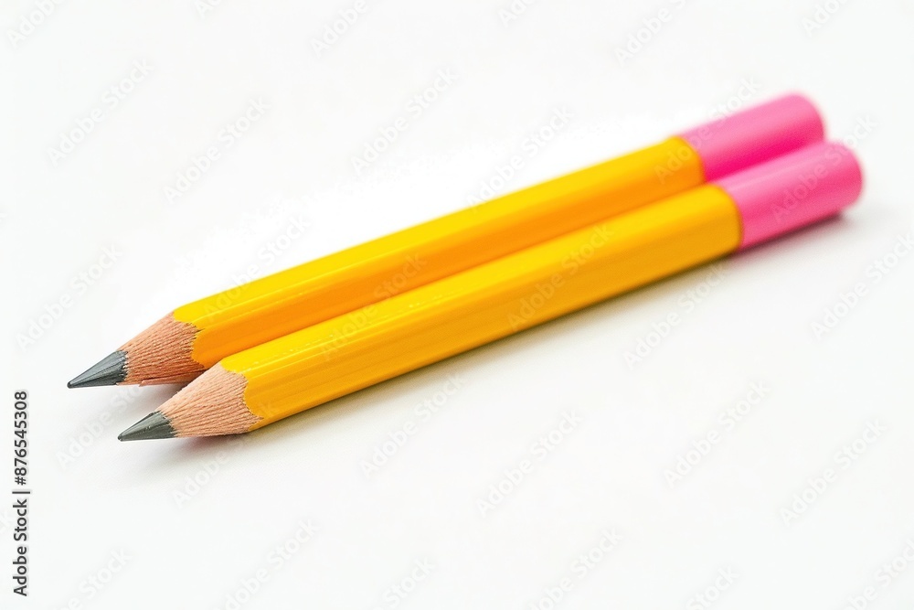 Two Yellow Pencils with Pink Erasers. Two Yellow Pencils with Pink Erasers.