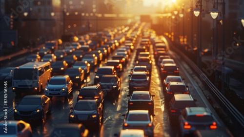 Wallpaper Mural Heavy traffic jam on a city main highway in the evening Torontodigital.ca