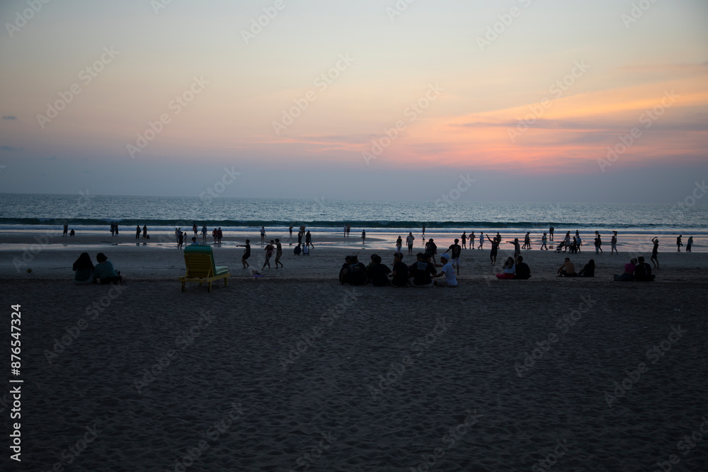 Beautiful view of Seminyak beach at sunset in Bali, Indonesia