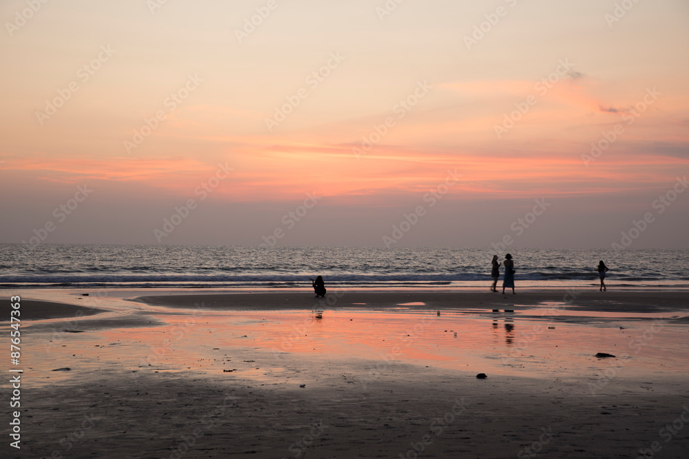 Beautiful view of Seminyak beach at sunset in Bali, Indonesia