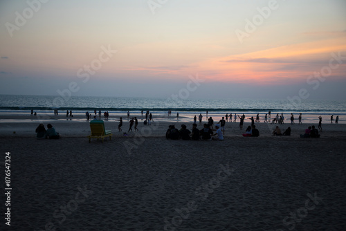 Beautiful view of Seminyak beach at sunset in Bali, Indonesia	
