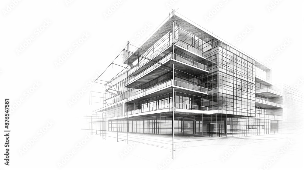 Fototapeta premium Sketch of modern architecture construction of a multi-story building