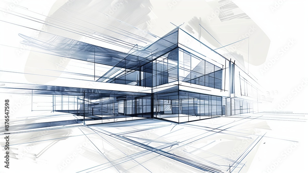 Sketch of modern architecture construction of a multi-story building Sketch of modern architecture construction of a multi-story building