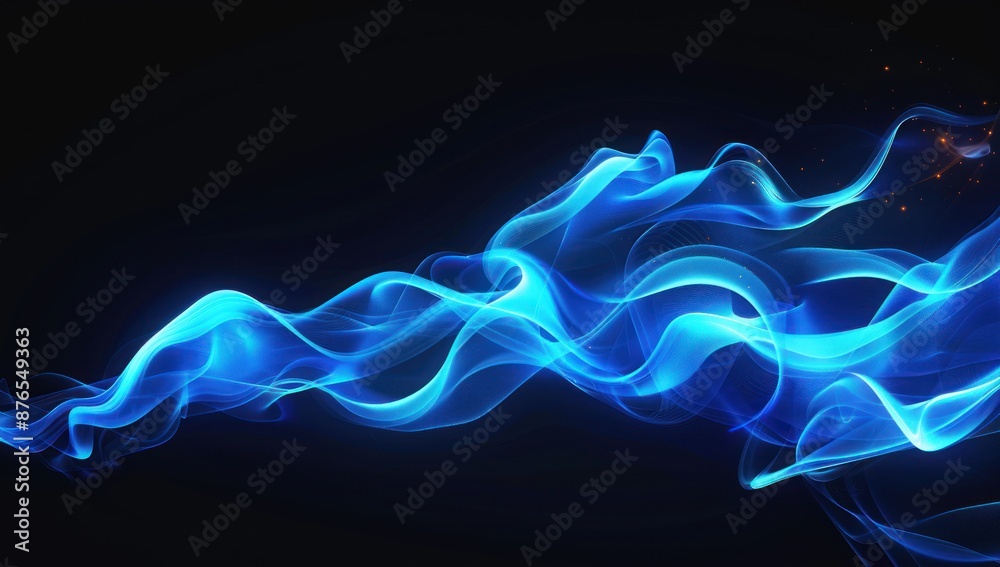 Obraz premium Abstract Blue Smoke Waves on Dark Background