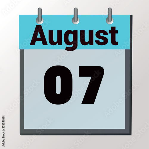 vector calendar page with date August 7, light colors