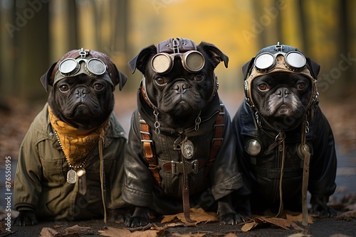 A trio of funny flying dag grump