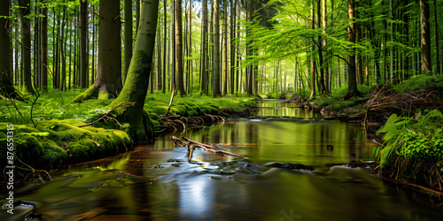 Floresta exuberante com um rio tranquilo