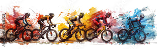 Watercolor sketch of colorful bicycle race isolated on transparent background photo