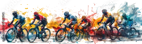 Panel kuchenny z motywem Watercolor sketch of colorful bicycle race isolated on transparent background